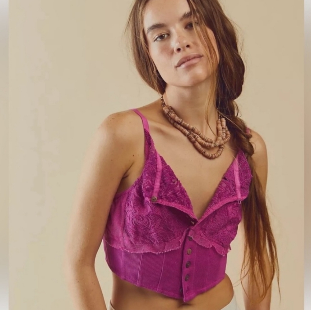 NWT Small Free People Have My Heart Cropped Corset Top Raspberry Sherbet Pink